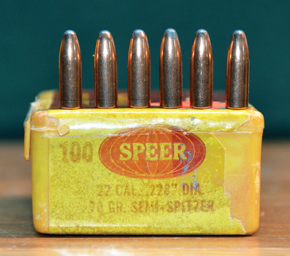 Of jacketed bullets made in the past for the 22 Hi-Power, the Speer 70-grain bullet with its .228-inch diameter was tops in accuracy due to its quality and a length that was adequately stabilized in flight by barrels with a 1:12 rifling twist rate. A gun store label with a price of $6.25 indicates how long ago Layne purchased this box.